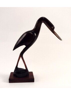 Vintage Heron Crane Egret Bird Stork Hand Carved Horn? Folk Art 5.5" Figurine